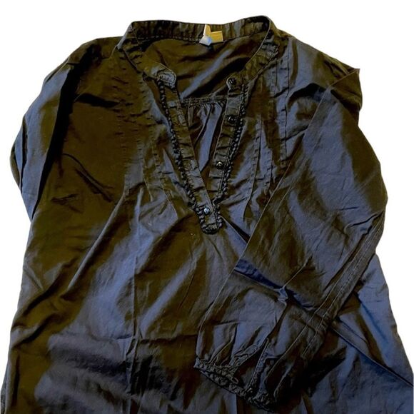 Old Navy Button Down Black Mid Sleeve Top Corporate Goth - Picture 1 of 2